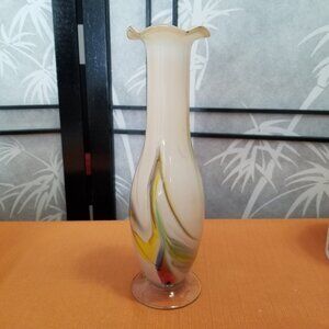 Vintage MCM 1960s Dalian Glass Co “Snowflakes “ Glass Vase